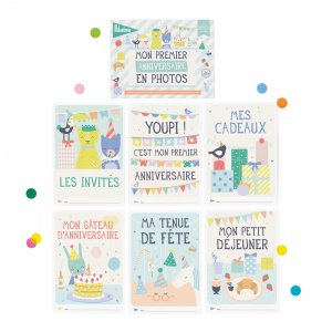 Livret de 6 cartes étapes détachables mon premier anniversaire en photos Milestone