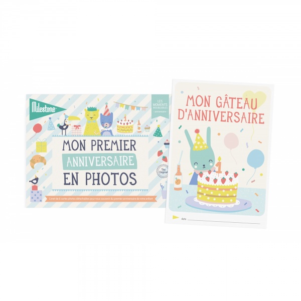 Livret de 6 cartes étapes détachables mon premier anniversaire en photos Milestone