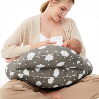 Coussin d'allaitement ergonomique avec ceinture réglable gris