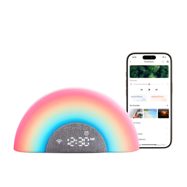 Veilleuse à bruits blanc bébé connectée arc-en-ciel Momcozy