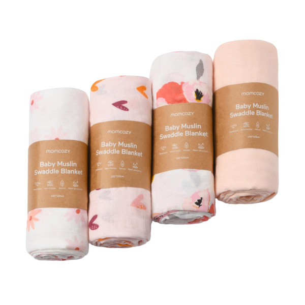 Lot de 4 langes bébé en mousseline de bambou 120x120 cm printed Momcozy