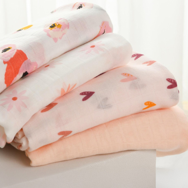 Lot de 4 langes bébé en mousseline de bambou 120x120 cm printed Momcozy