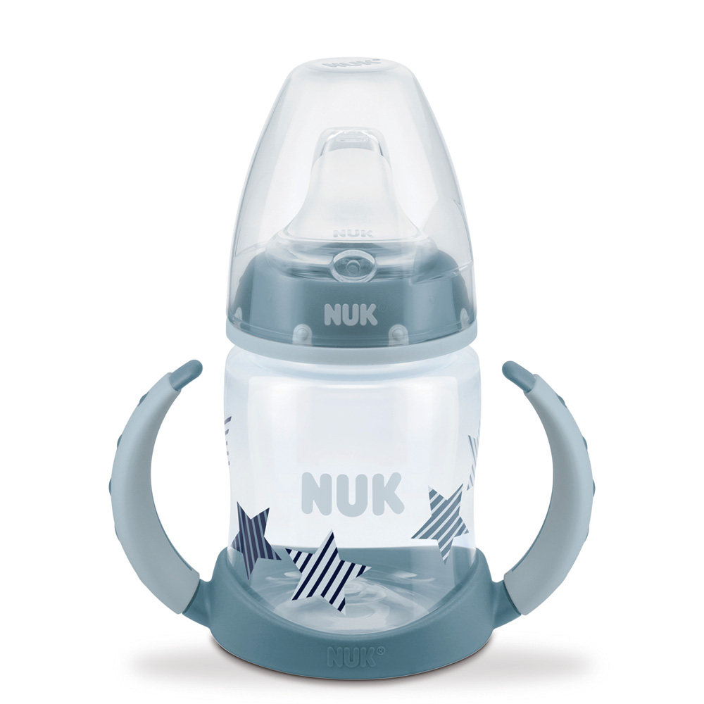 Biberon d'apprentissage sans bpa150ml embout silicone antifuite bleu