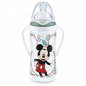 Biberon col large 300ml 6mois et plus avec poignée mickey Tigex