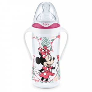 Biberon col large 300ml 6mois et plus avec poignée minnie Tigex