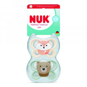 Lot de 2 sucettes perfect match air 0-2 mois renard / ours Nuk