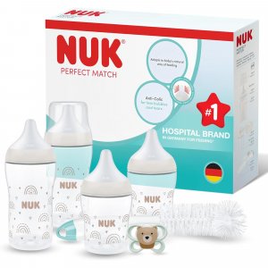 Coffret pp perfect match - 2 biberons 150 ml s+ 2 biberons 260 ml m + 2 tétines flow control + 1 goupillon + 1 sucette 0-2 mois Nuk