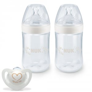 Lot de 2 biberons nature sense 260ml blanc + 1 sucette