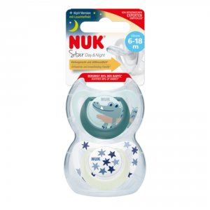 Lot 2 sucettes starlight nuit 6-18m garçon Nuk