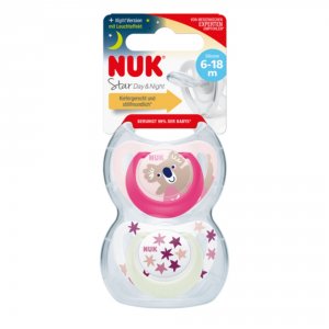 Lot 2 sucettes starlight nuit 6-18m fille Nuk