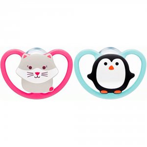 Lot de 2 sucettes space 18-36 mois fille pingouin Nuk