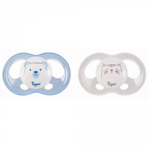 Lot de 2 sucettes soft touch 6-18 m ourson et chat Tigex