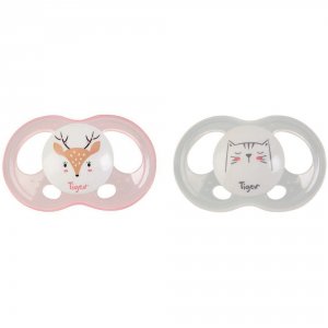 Lot de 2 sucettes soft touch 18m + biche et chat Tigex