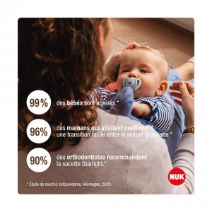 Lot 2 sucettes starlight nuit 0-2m bleu Nuk