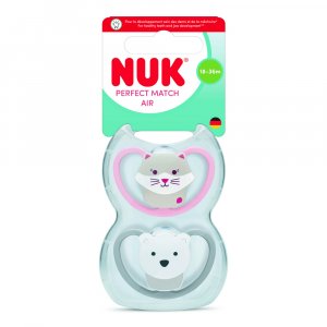 Lot de 2 sucettes perfect match air 18-36 mois chat/ours polaire Nuk