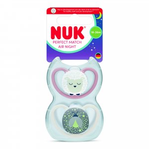 Lot de 2 sucettes perfect match air nuit 18-36 mois mouton Nuk