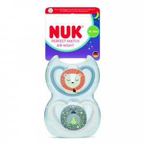 Lot de 2 sucettes perfect match air nuit 18-36 mois lion Nuk