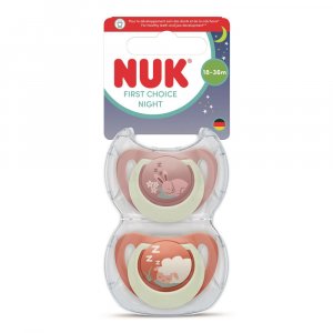 Lot de 2 sucettes nuit phosphorescentes first choice 18-36 mois lapin/mouton Nuk