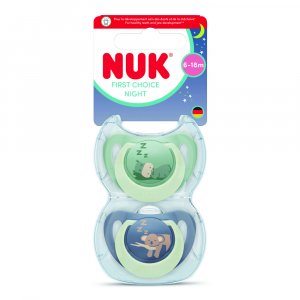2 sucettes first choice nuit 6-18m hippo/koala Nuk