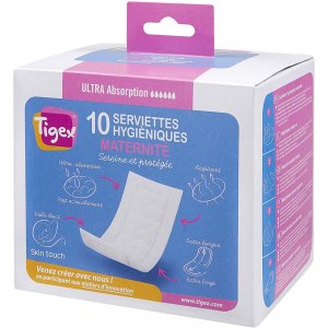 Lot de 20 serviettes hygiéniques post-accouchement Tigex