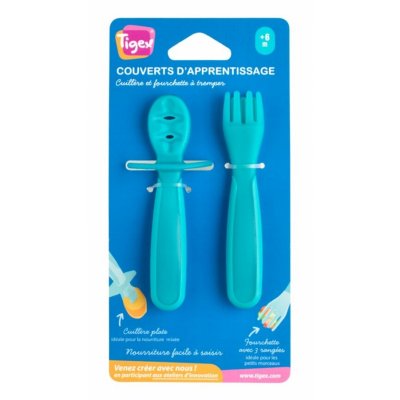 Lot de 2 couverts d'apprentissage bleu