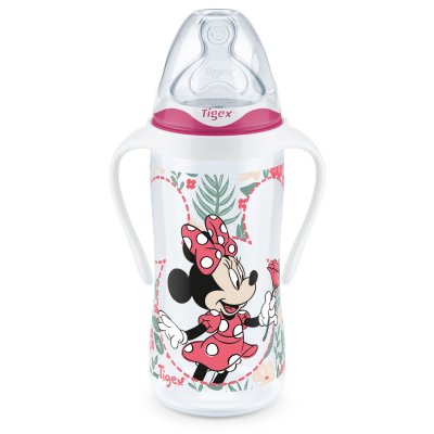 Biberon col large 300ml 6mois et plus avec poignée minnie
