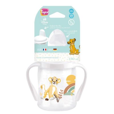 Tasse anti-fuite embout bec dur 150 ml avec poignées le roi lion