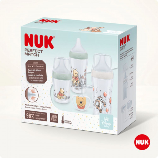 Coffret perfect match winnie - 1 biberons 150 ml + 2 biberons 260 ml + 1 sucette 0-6 mois winnie Nuk