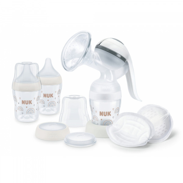 Coffret tire lait manuel perfect match + 3 biberons 150 ml + coussinets d'allaitement Nuk