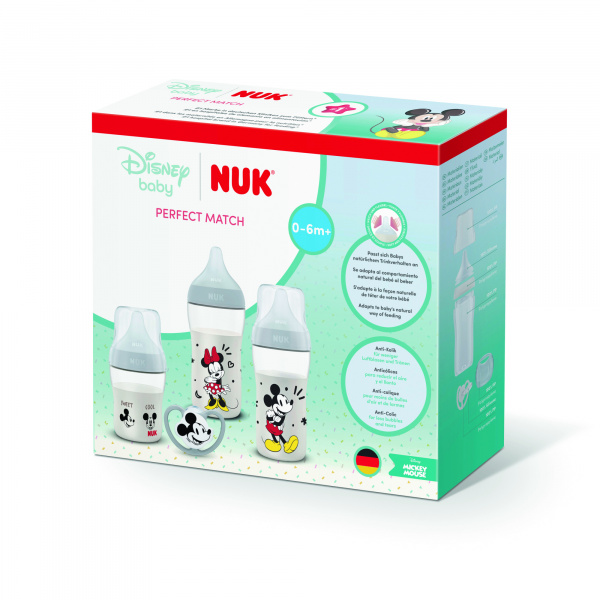 Coffret perfect match mickey pp - 1 biberon 150ml s + 2 biberons 26ml m + 1 sucette 0-6 mois Nuk
