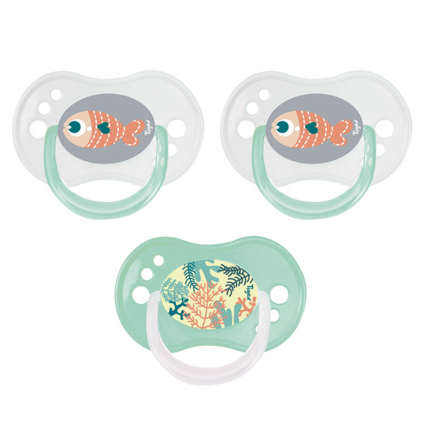 Lot de 3 sucettes jour / nuit silicone 18-36m mixte Tigex