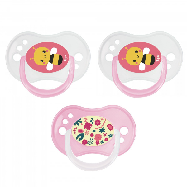 Lot de 3 sucettes jour / nuit silicone 6-18m fille Tigex