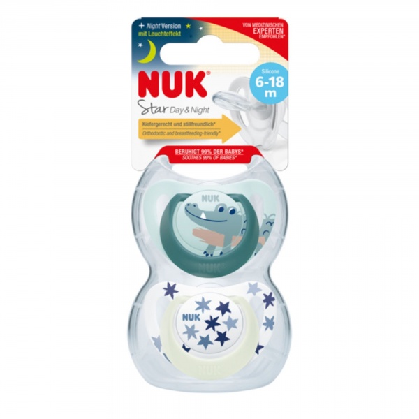 Lot 2 sucettes starlight nuit 6-18m garçon Nuk