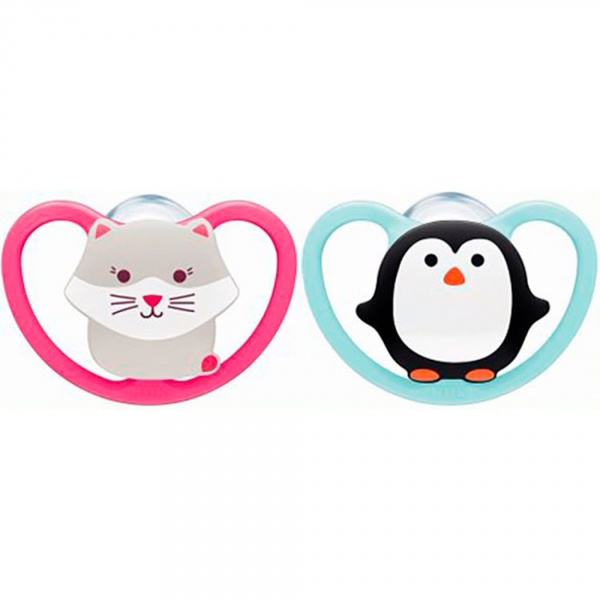 Lot de 2 sucettes space 18-36 mois fille pingouin Nuk