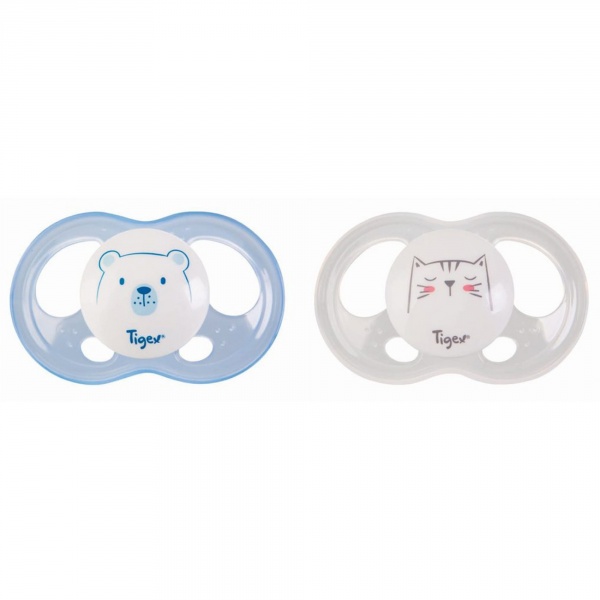 Lot de 2 sucettes soft touch 6-18 m ourson et chat Tigex