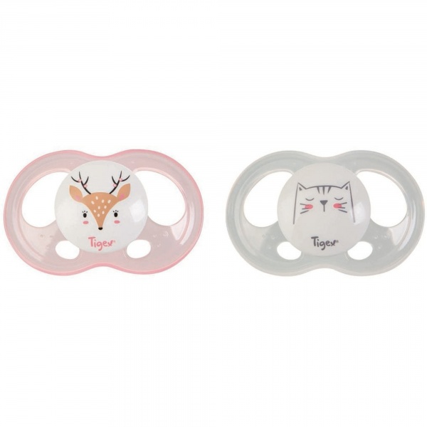 Lot de 2 sucettes soft touch 18m + biche et chat Tigex