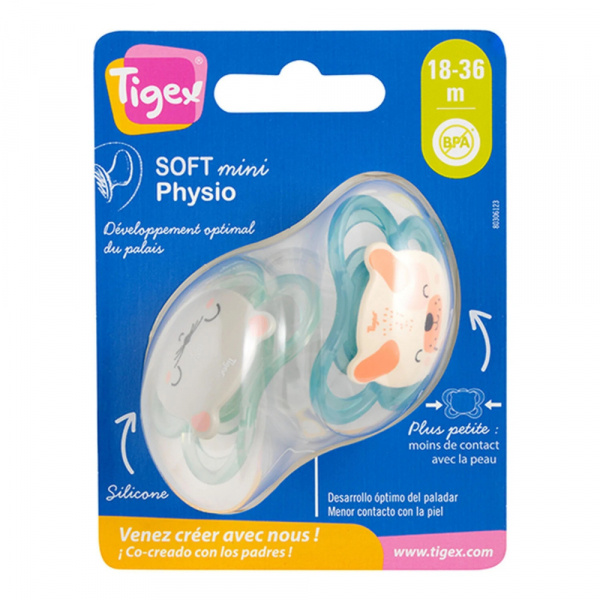Lot de 2 sucettes soft touch nuit 18-36 m Tigex