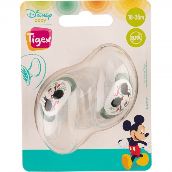 2 sucettes physiologiques silicone +18 m mickey Tigex