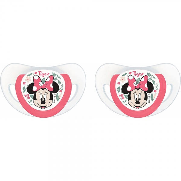 2 sucettes physiologiques silicone +6m minnie Tigex