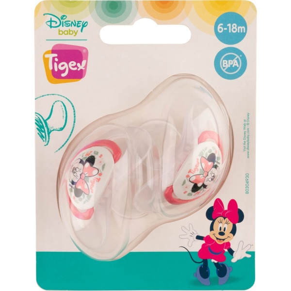 2 sucettes physiologiques silicone +6m minnie Tigex