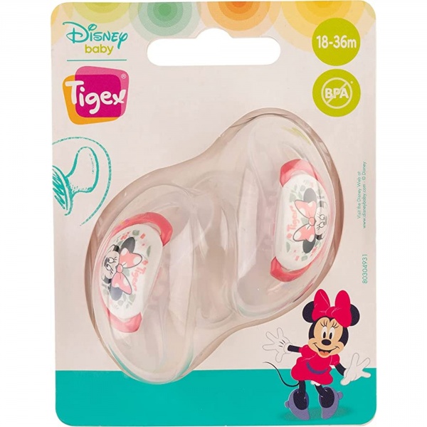 2 sucettes physiologiques silicone +18 m minnie Tigex