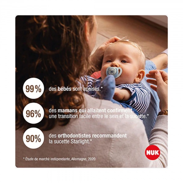 Lot 2 sucettes starlight nuit 0-2m rose Nuk