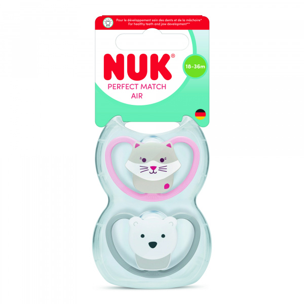 Lot de 2 sucettes perfect match air 18-36 mois chat/ours polaire Nuk