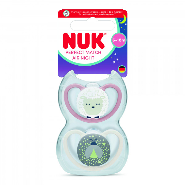 Lot de 2 sucettes perfect match air nuit 6-18 mois mouton Nuk