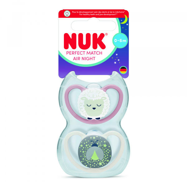Lot de 2 sucettes perfect match air nuit 0-6 mois mouton Nuk