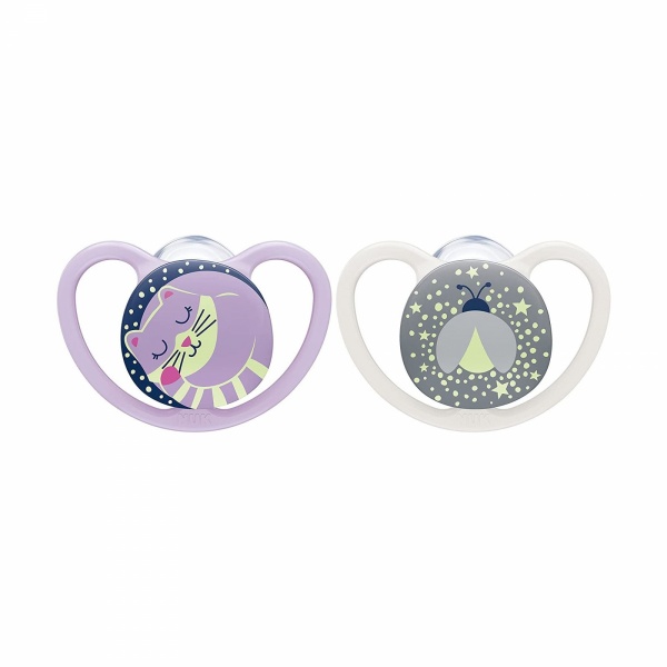 Lot de 2 sucettes 6-18m space nuit fille Nuk