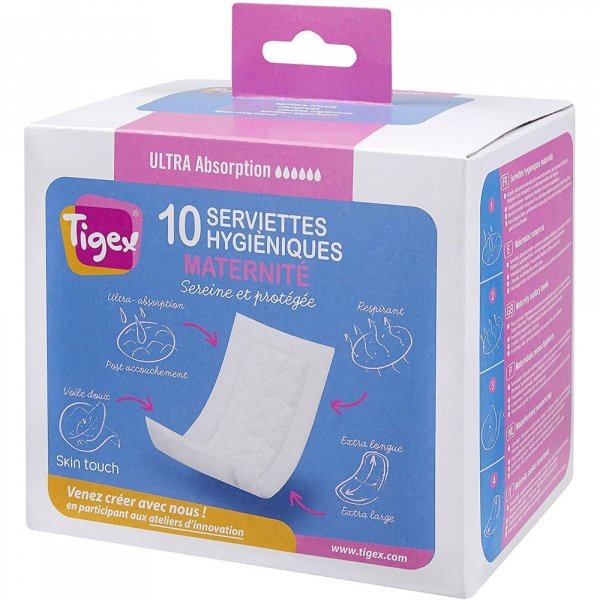 Lot de 20 serviettes hygiéniques post-accouchement Tigex