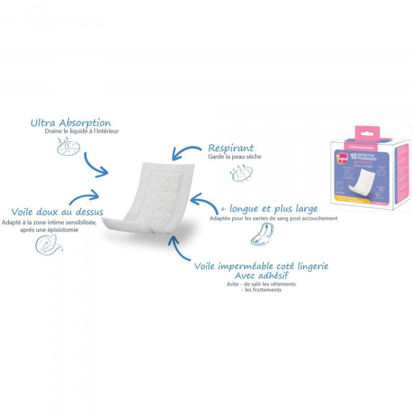 Lot de 20 serviettes hygiéniques post-accouchement Tigex