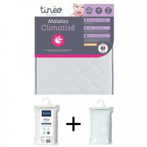 Les imparfaits - pack matelas climatisé + alèse blanc + drap housse blanc - 60 x 120 cm Tineo