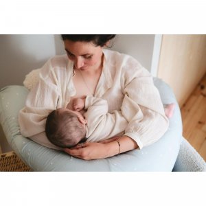 Coussin de maternité et d'allaitement jersey coton vert d'eau / etoiles Tineo